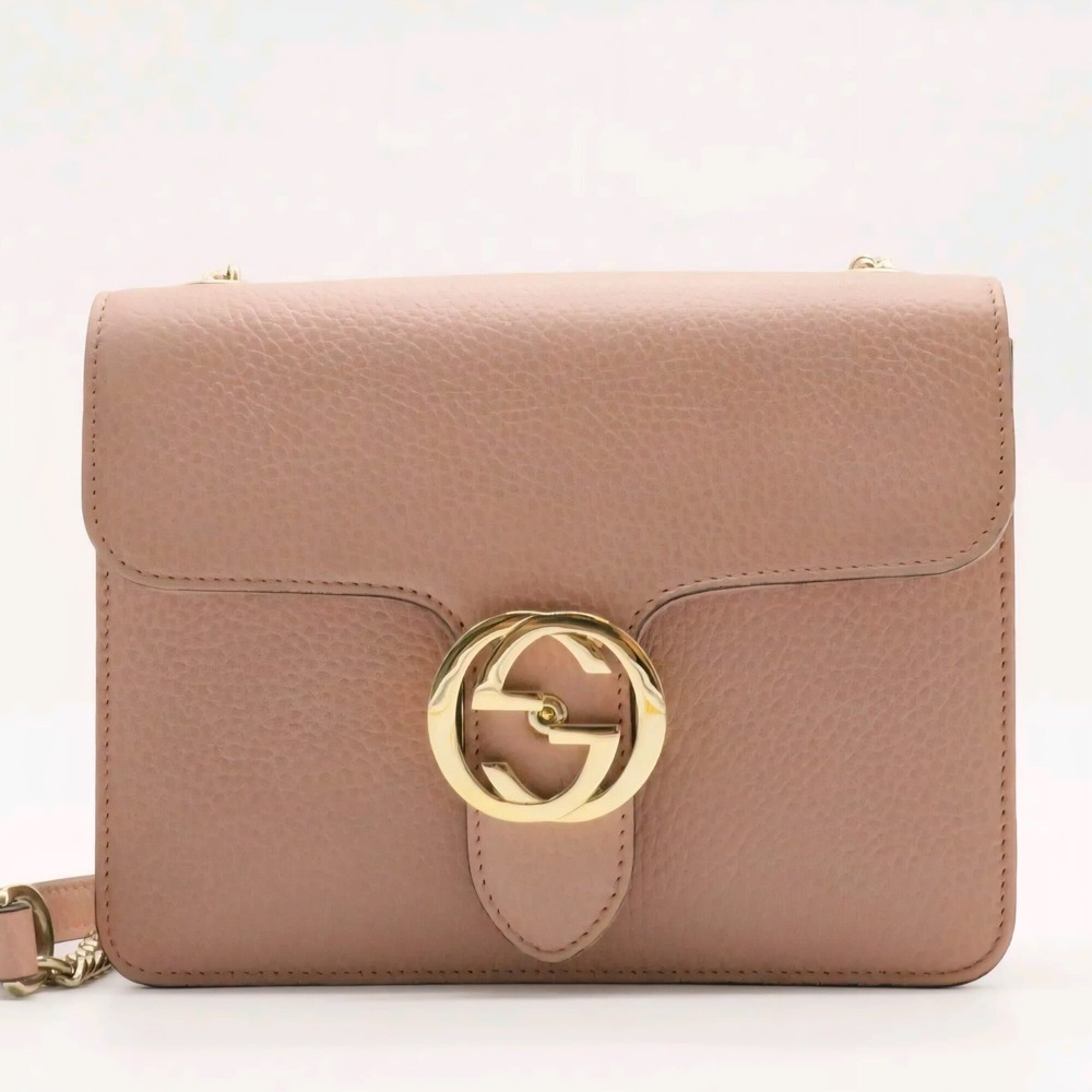 Gucci Interlocking G Leather Shoulder Bag Pink/Dusty Rose Small
